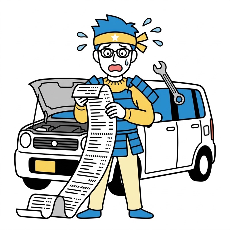 軽自動車10万キロの交換部品の見積書を見て驚く人